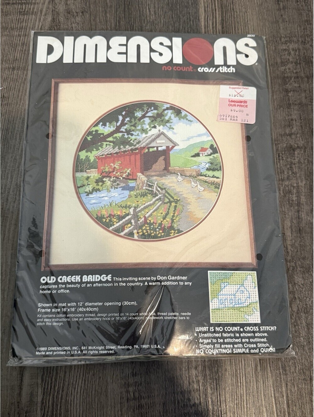 Dimensions Cross Stitch, Old Creek Bridge, 12" Image For 16x16 Frame
